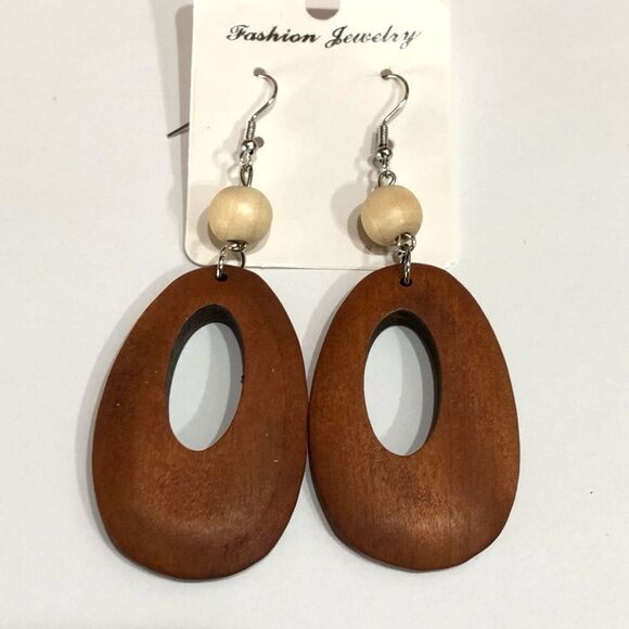 Boho Chic Beaded Wooden Hippie Hoop Dangle Earrings - 208 - Picture 1 of 8